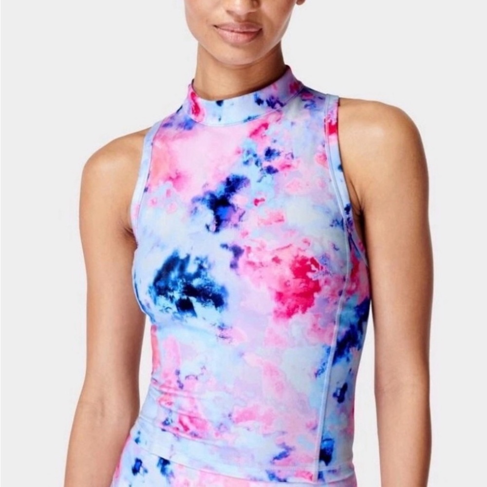 Sweaty Betty London Power Raceback 1/4 Zip Tank Top Size L Tie Dye Print NEW